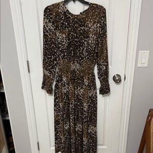 Victor Alfaro Leopard Print Long Sleeve Dress